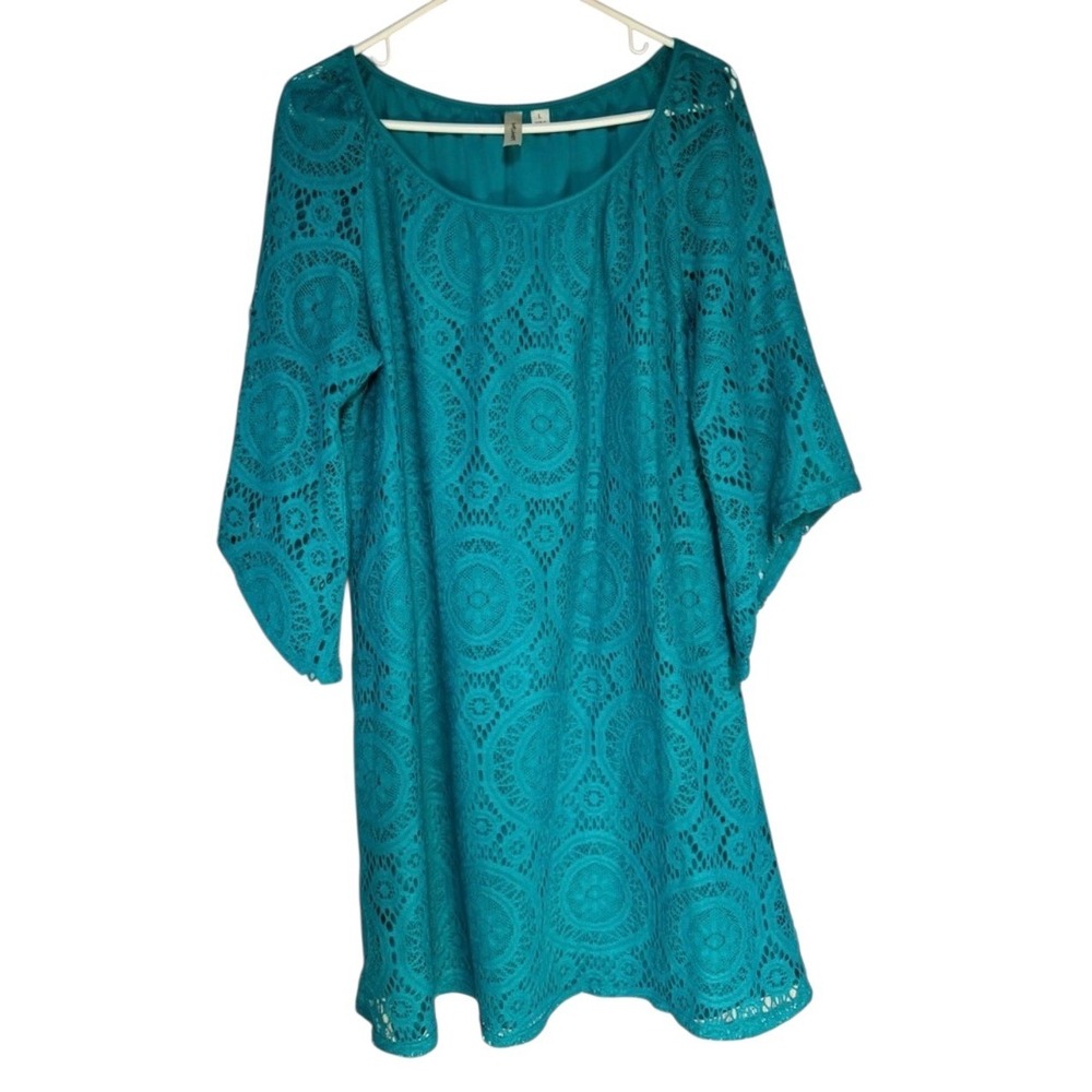 Tacera Teal Long Sleeve Lace Dress‎